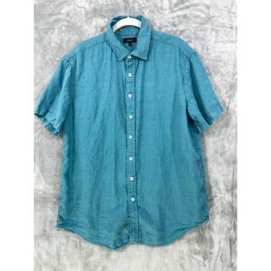 Quince Men's Large 100%  European Linen Relaxed Short Sleeve Shirt Mineral Blue
